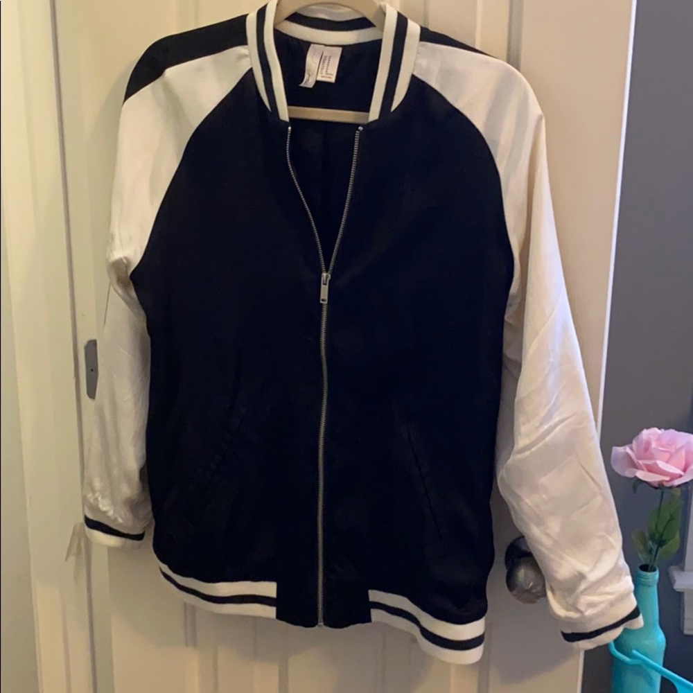 Black and white varsity style jacket